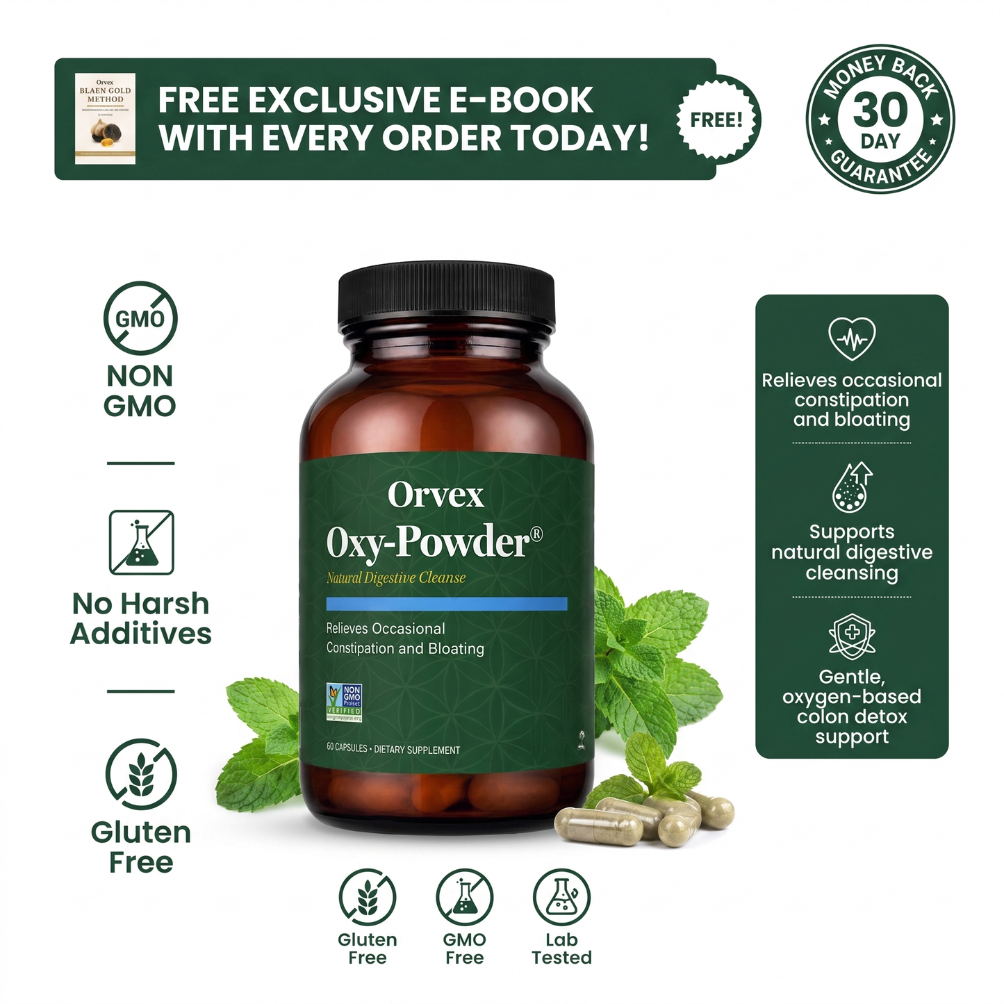 Oxy-Powder – 60ct Natural Constipation Relief Capsules