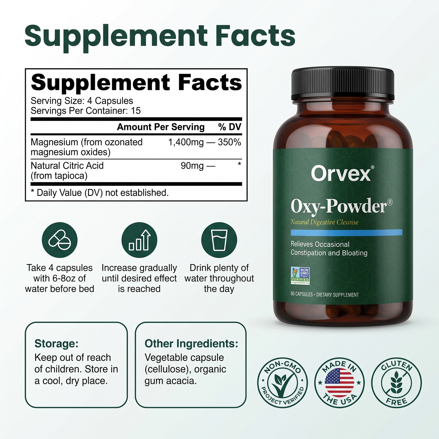 Oxy-Powder – 60ct Natural Constipation Relief Capsules