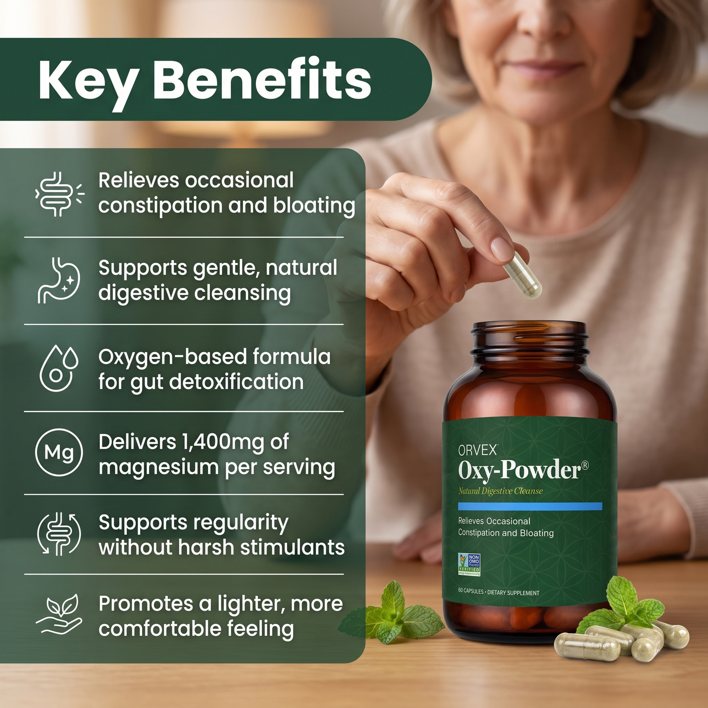 Oxy-Powder – 60ct Natural Constipation Relief Capsules